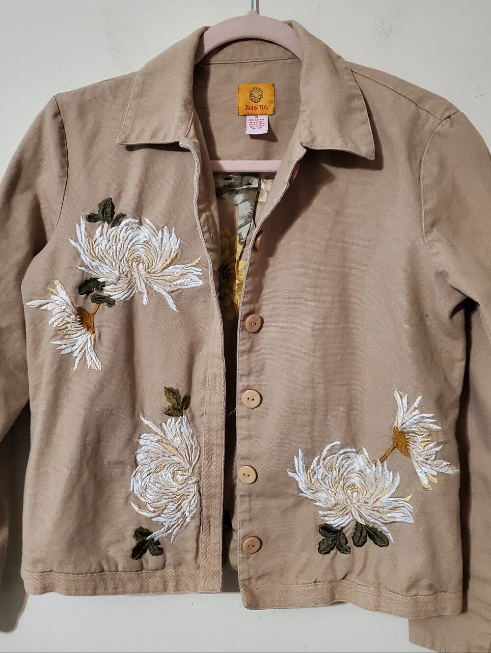Khaki Floral Embroidered Utility Jacket